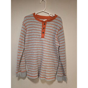 Gymboree Orange and Gray Striped Long Sleeve Thermal Shirt Size M (7/8)